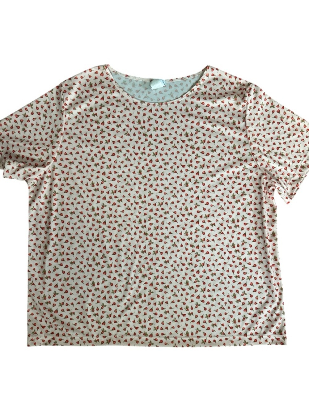 Haband Floral Print Tee Shirt Pink with Red Roses Size XXL